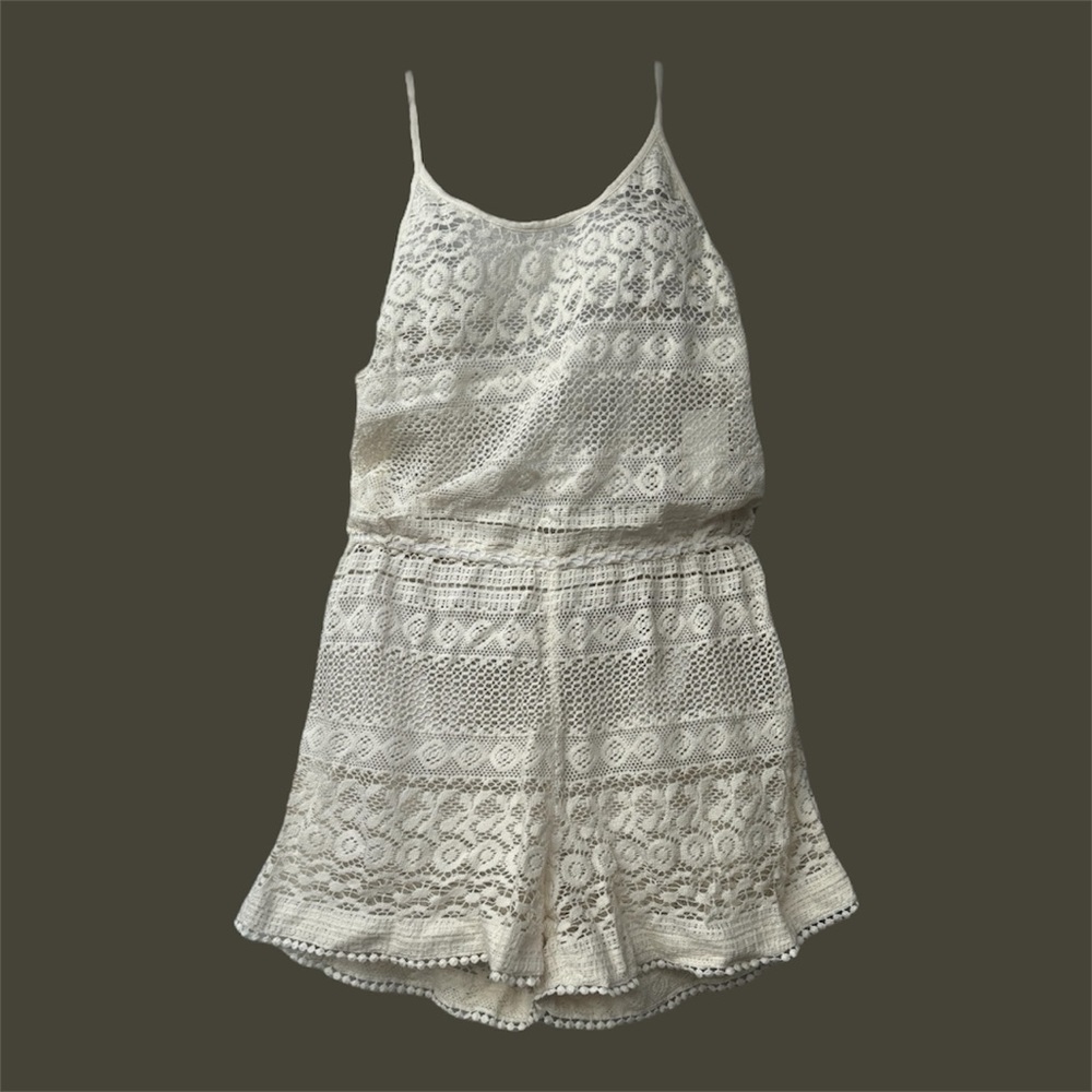 Lace Cream beach cover up Romper